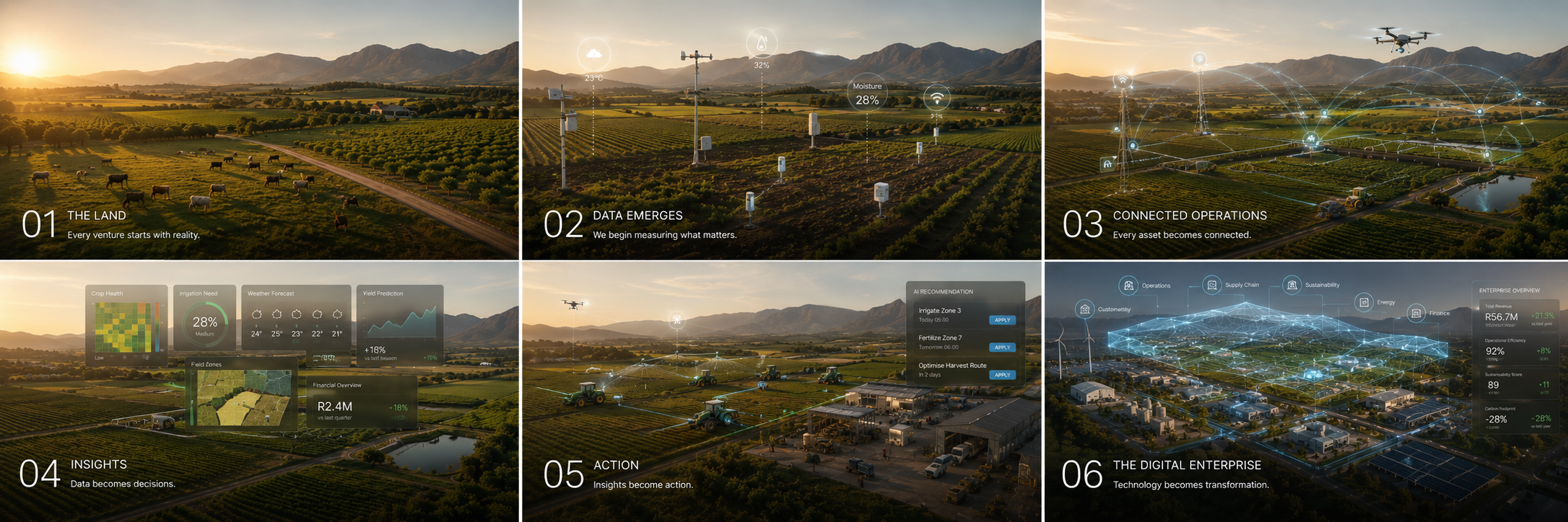 Agriculture — analogue to digital transformation, six stages.