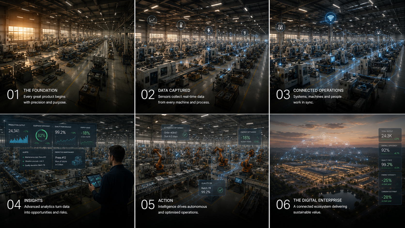 Manufacturing — analogue to digital transformation, six stages.